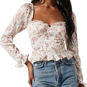 Astr the label floral print puff sleeves blouse